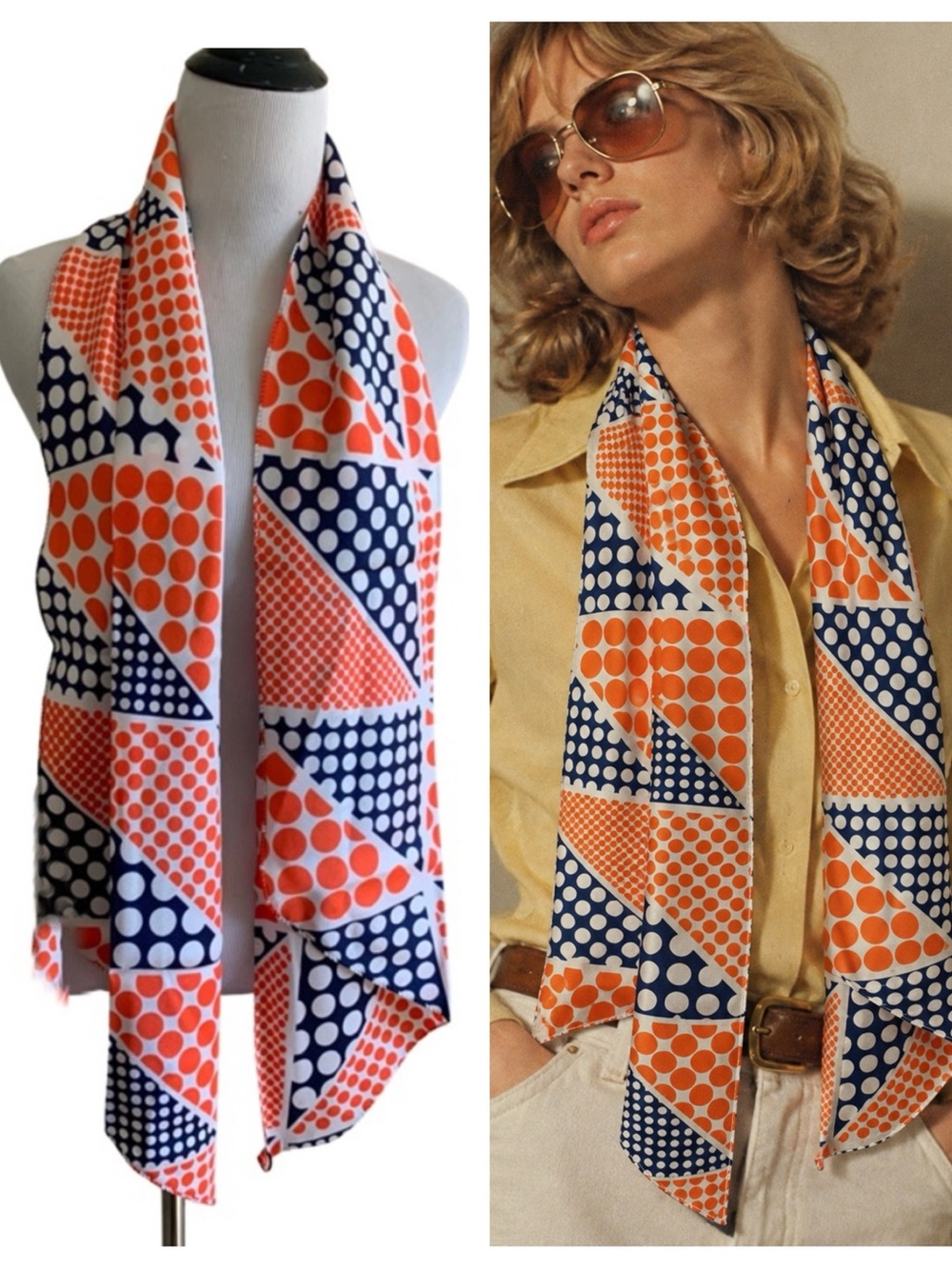 Vintage Doro Orange Polkadot Mod Pop Art Scarf